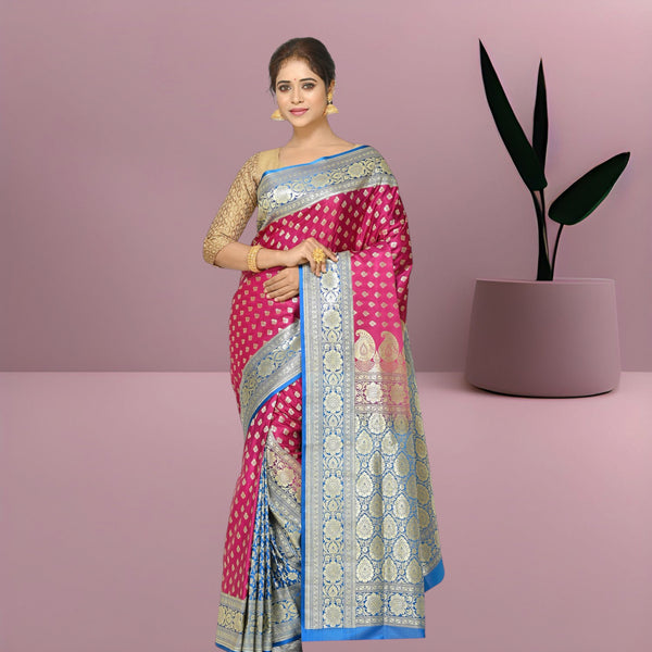 Woven Pure Katan Silk Patlipallu  Banarasi Wedding Saree with Blouse Piece (Dark Pink 3) (Copy)