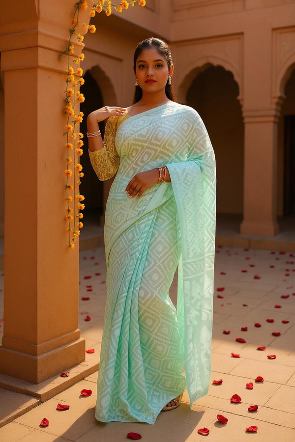 Aishani Collection Woven Cotton Silk Dhakai Jamdani Saree without Blouse Piece (Sea Green)