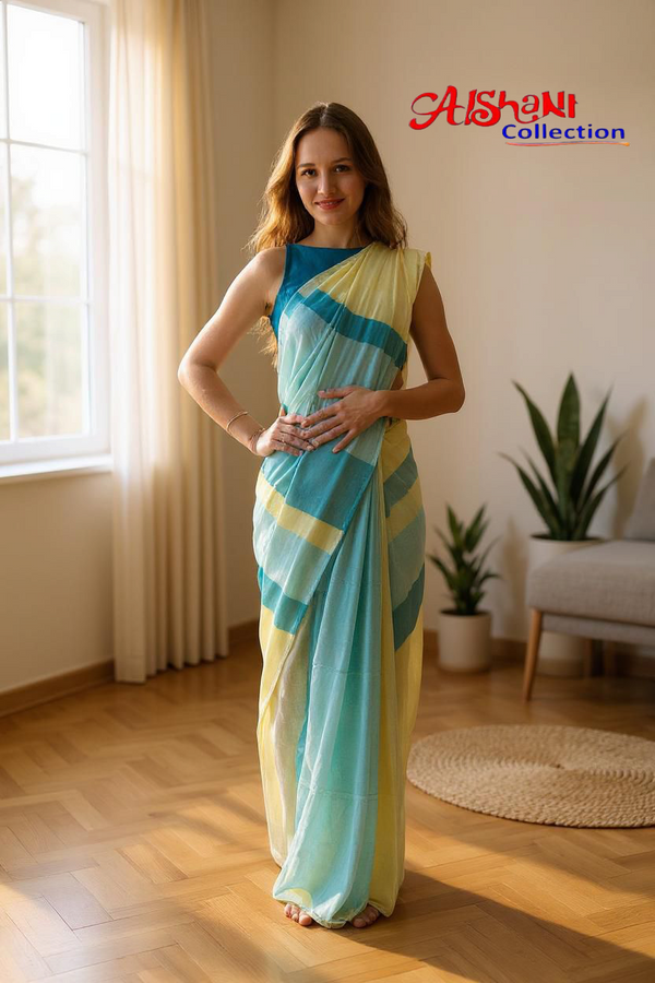 **Aishani Collection – Khandi Cotton Multicolor Saree with Blouse Piece**