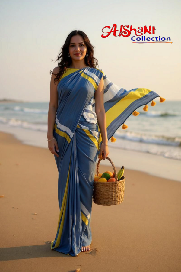 **Aishani Collection – Khandi Cotton Multicolor Saree with Blouse Piece** (GREY)