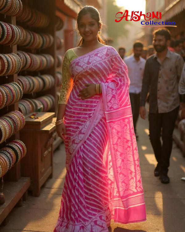 Aishani Collection Woven Cotton Silk Dhakai Jamdani Saree without Blouse Piece (Pink)