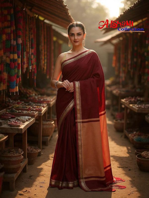 Woven Khandi Cotton Narayanpeth Handloom Saree with Blouse Piece (Maroon & Multicolor)