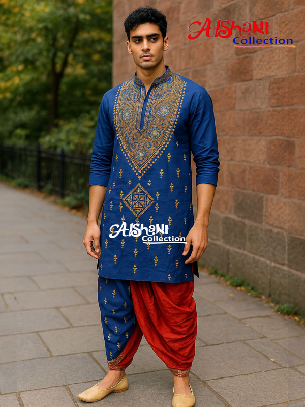 Pure Cotton Hand Embroidery Kantha Stitch Pujnjabi for Men Free Size