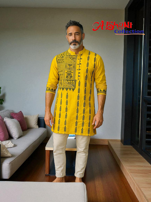 Pure Cotton Hand Embroidery Kantha Stitch Pujnjabi for Men Free Size