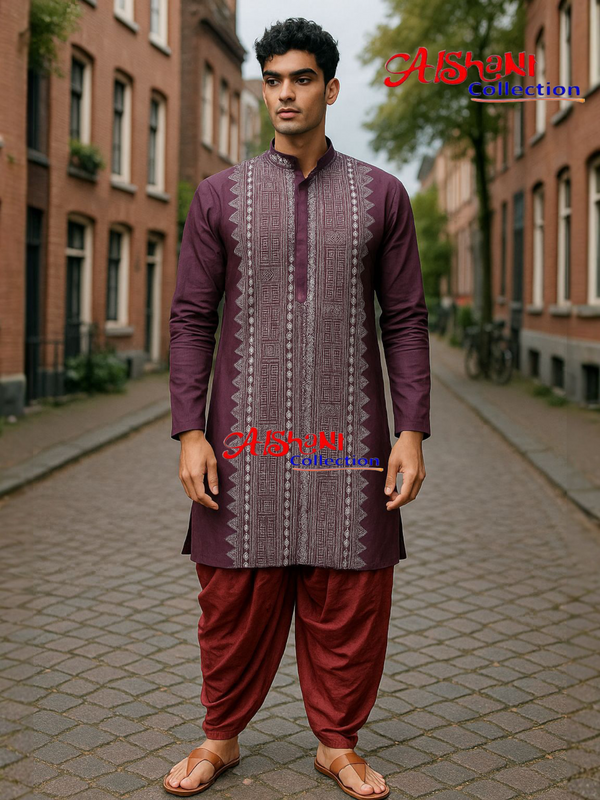 Pure Cotton Hand Embroidery Kantha Stitch Pujnjabi for Men Free Size
