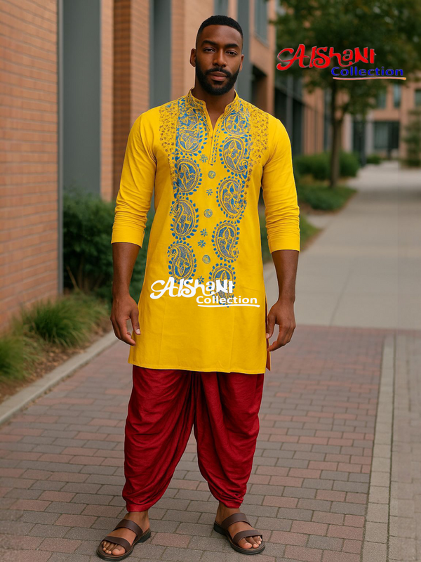Pure Cotton Hand Embroidery Kantha Stitch Pujnjabi for Men Free Size