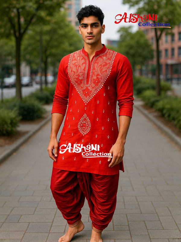 Pure Cotton Hand Embroidery Kantha Stitch Pujnjabi for Men Free Size (