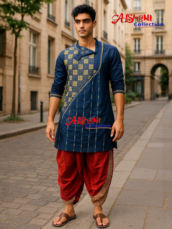Pure Cotton Hand Embroidery Kantha Stitch Pujnjabi for Men Free Size