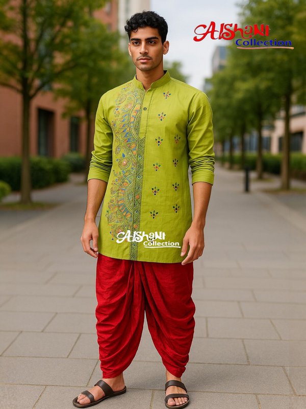 Pure Cotton Hand Embroidery Kantha Stitch Pujnjabi for Men Free Size