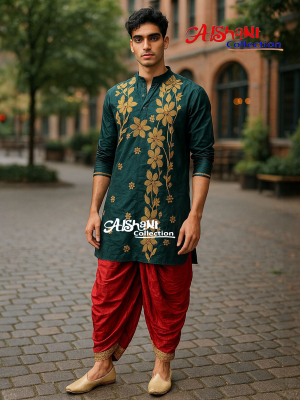 Pure Cotton Hand Embroidery Kantha Stitch Pujnjabi for Men Free Size