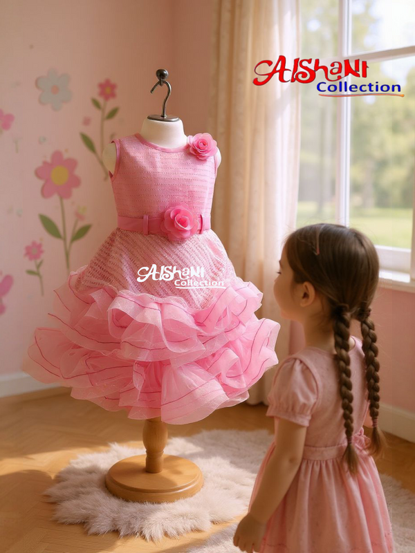 Aishani Collection Synthetic Partywear Frock for Girl's (Pink)