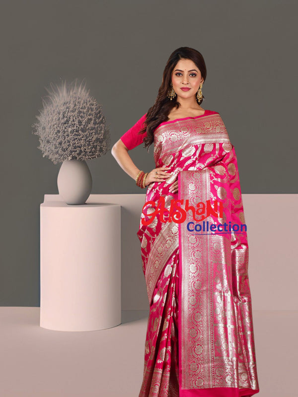 Woven Pure Katan Silk Patlipallu  Banarasi Wedding Saree with Blouse Piece (Dark Pink 3)