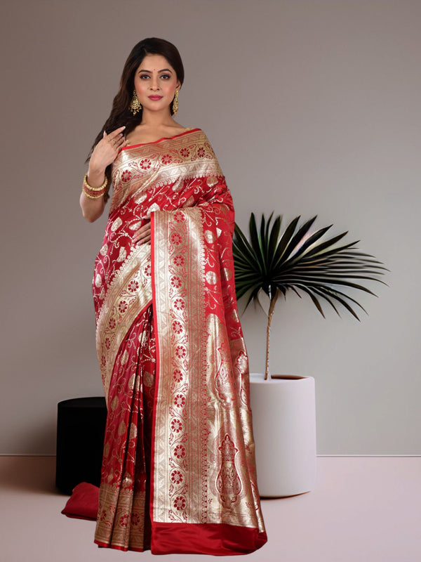 Woven Pure Katan Silk Patlipallu  Banarasi Wedding Saree with Blouse Piece (Maroon 1 )