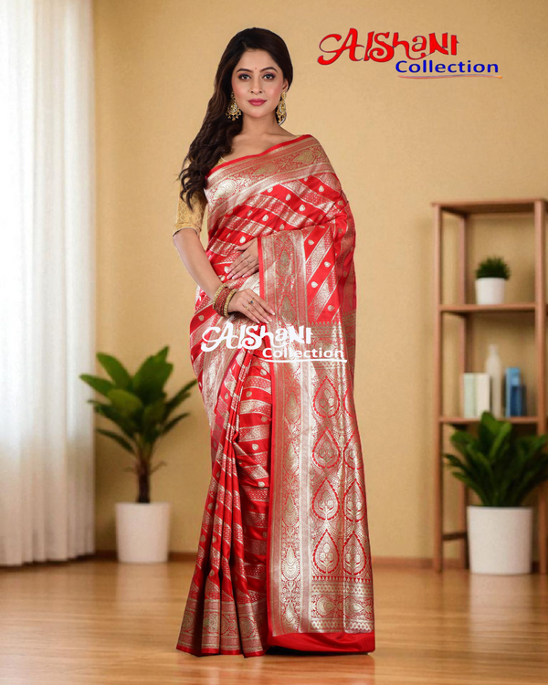 Woven Banarasi Silk Wedding Saree with Blouse Piece (RED)