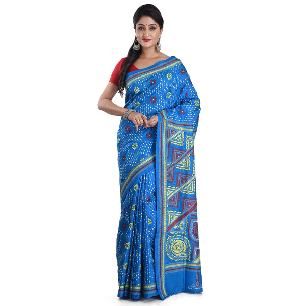Hand Embroidery Pure Bangalore Silk Kantha Stitch  Saree with Blouse Piece & Silk Mark  (SkyBlue & Muticolor) (Copy) (Copy)