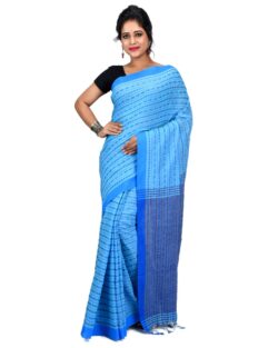Embroided Khadar cotton Handloom Saree with Bp (Blue)