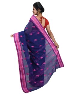 Embroidered Pure Cotton Tant Handloom Saree (Blue,Pink)
