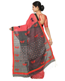 Aplique Mirror Work boutique Saree with Bp (Red,Black)