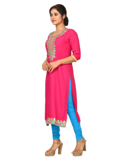 Embroidered Rayon Cotton A-Line Kurta, Leggings (Pink,Blue)