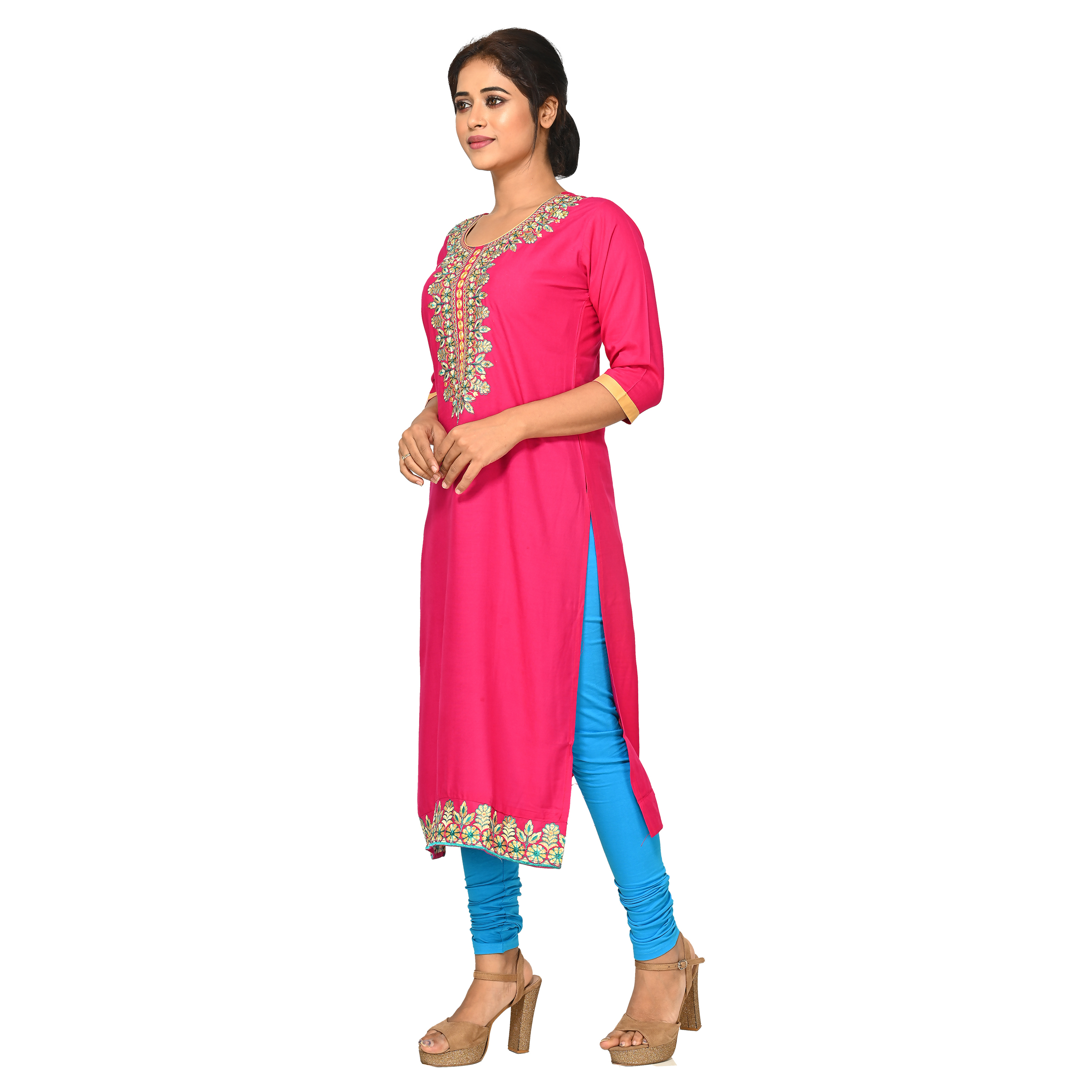 Rani Pink Kurta & Leggings With Dupatta | Sleeves designs for dresses, Aza  fashion, Fancy tops