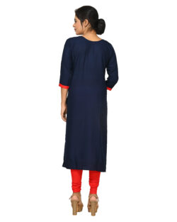 Embroidered Rayon Cotton A-Line Kurta, Leggings (Blue,Red)