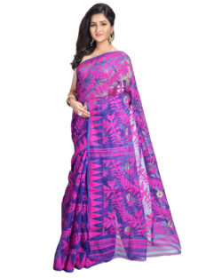 Cotton silk Soft Dhakai Jamdai Handloom Saree. (Blue,Pink)