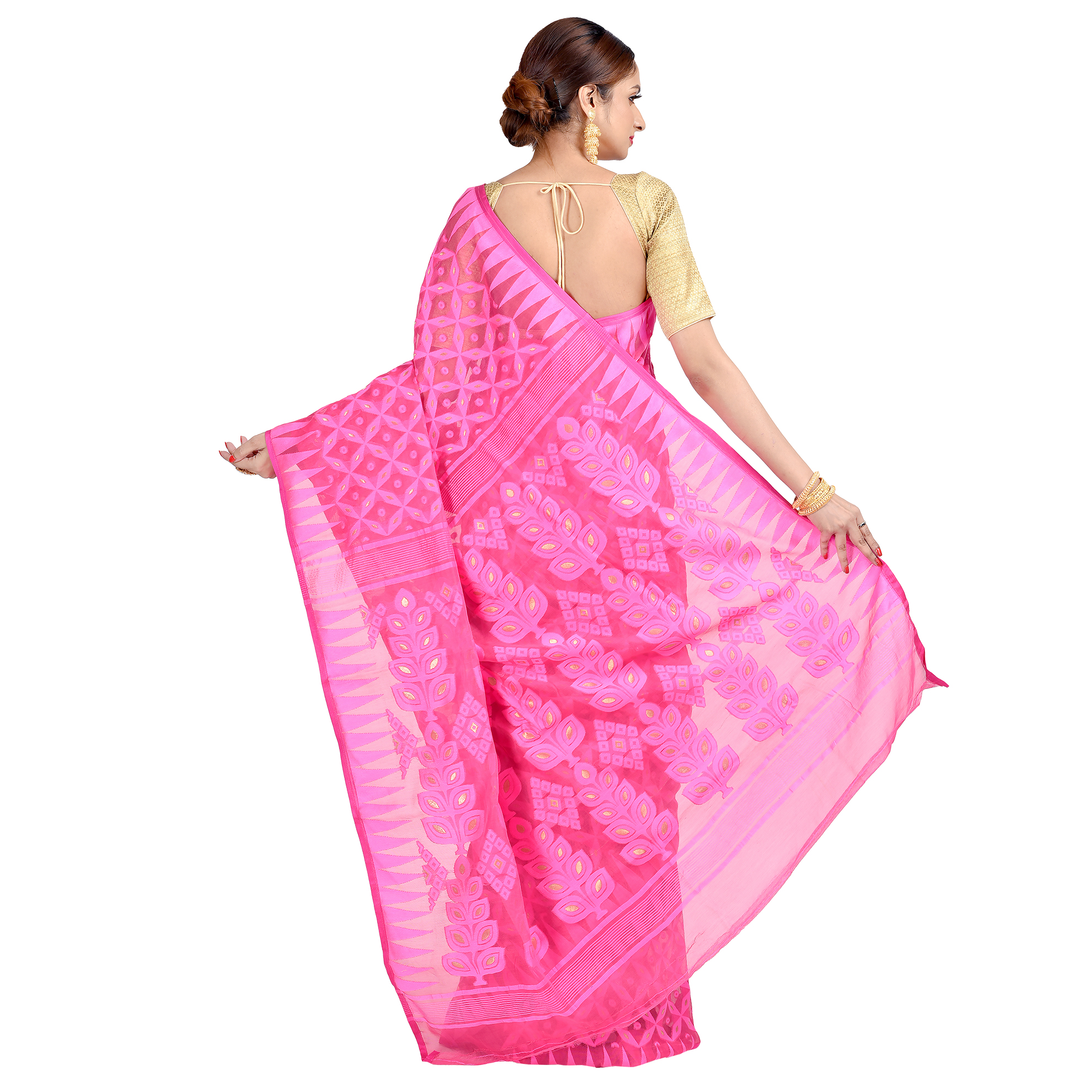 Buy Pink Dhakai Jamdani Bengal Tant Cotton Festive Wear Sareee Online -  SREV2392 | Appelle Fashion