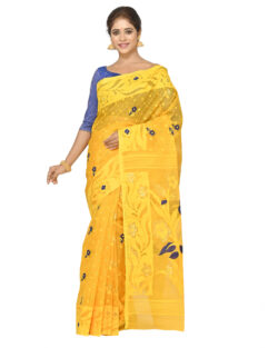 Woven Cotton Silk Dhakai Jamdani Handloom Saree (Yellow,Multicolor)