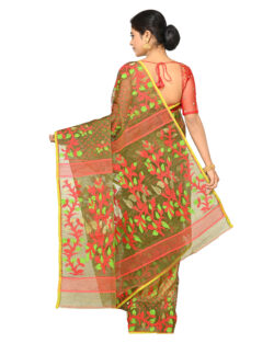 Cotton Silk Dhakai Jamdani Handloom Saree for women (Pesta,Multicolor)