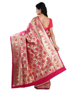 Woven Pure Katan Silk Banarasi Wedding Handloom Saree with Bp (Pink)