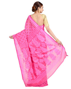 Woven Cotton Silk Soft Minakari Dhakai Jamdani Saree. (Pink