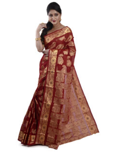 Woven Pure Cotton Resham silk Dhakai Jamdani Women’s Saree (Maron)