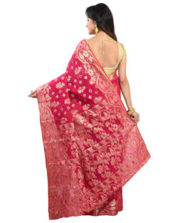 Woven Pure Cotton Resham silk Dhakai Jamdani Women’s Saree (Pink)