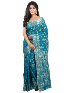 Woven Pure Cotton Resham silk Minakari Dhakai Jamdani Women’s Saree (Sky blue)