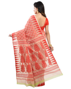 Woven Cotton Silk Soft Minakari Dhakai Jamdani Saree.(Beige, Red)