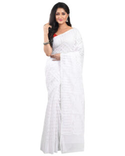 Woven Cotton Silk Soft Minakari Dhakai Jamdani Saree. (White)