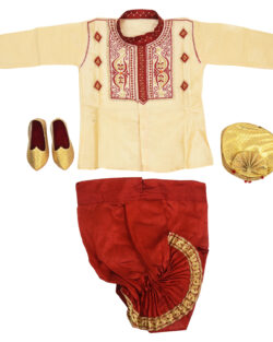 Designer Cotton Dhoti Punjabi for Children Fashion (Beige, Maroon)