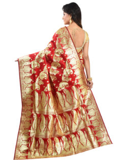 Woven Pure Katan Silk Banarasi Wedding Saree with Bp (Red)