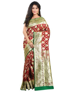 Woven Katan Silk Banarasi Wedding Saree with Bp (Maroon,Green)