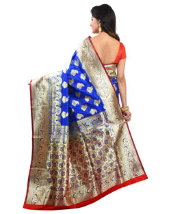 Woven Katan Silk Banarasi Wedding Saree with Bp (Blue,Red)