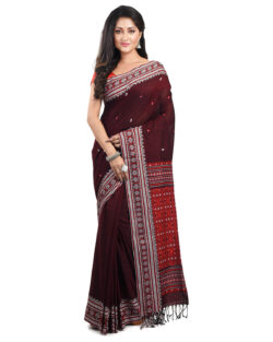 Woven Pure Mercerise Cotton Assam Khaddi baluchari Organic Handloom Saree (Maroon)