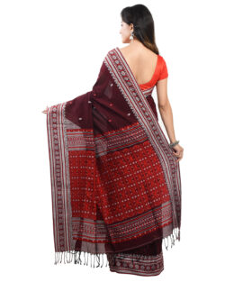 Woven Pure Mercerise Cotton Assam Khaddi baluchari Organic Handloom Saree (Maroon)