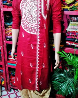 Hand Embroidered Kantha stitch Cotton Punjabi for Men (Red)