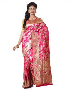 Woven Pure Katan Silk Minakari Banarasi Wedding Saree with Bp (Dark Pink)