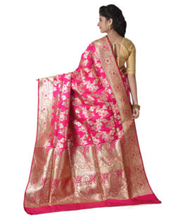 Woven Pure Katan Silk Minakari Banarasi Wedding Saree with Bp (Dark Pink)