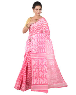 Woven Cotton Silk Dhakai Jamdani Handloom Saree (Pink)