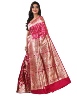 Woven Pure Katan Silk Minakari Banarasi Wedding Saree with Bp (Dark Pink)