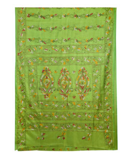 Aishani Collection Hand Embroidered Kantha Stitch Silk Saree for Women with bp (Light Green)