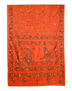 Aishani Collection Hand Embroidered Kantha Stitch Silk Saree for Women (Orange)