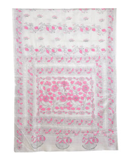 Aishani Collection Hand Embroidered Kantha Stitch Silk Saree for Women (White, Pink)